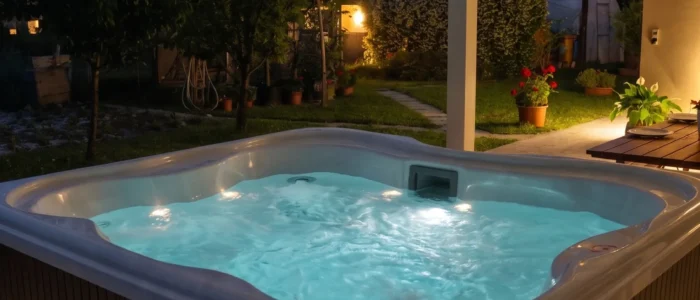 Vasca idro notturna Vasca idromassaggio Jacuzzi illuminata in giardino dell'Appartamento vista giardino